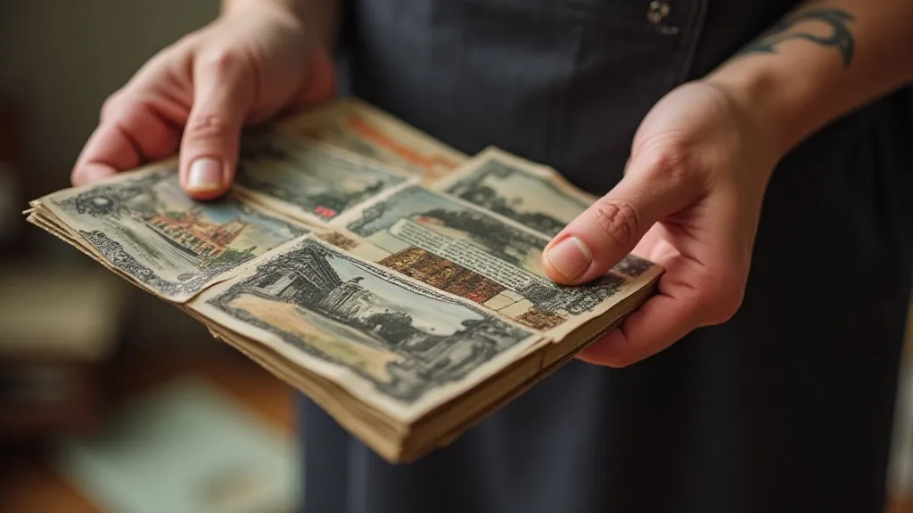 Collector holding antique postcards