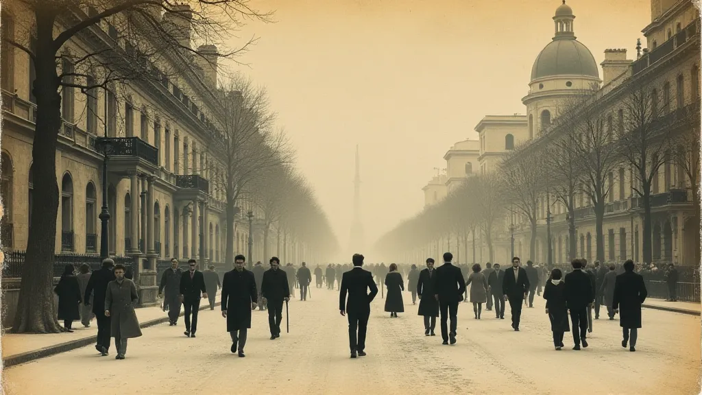 Parisian avenue depicted on an antique postcard
