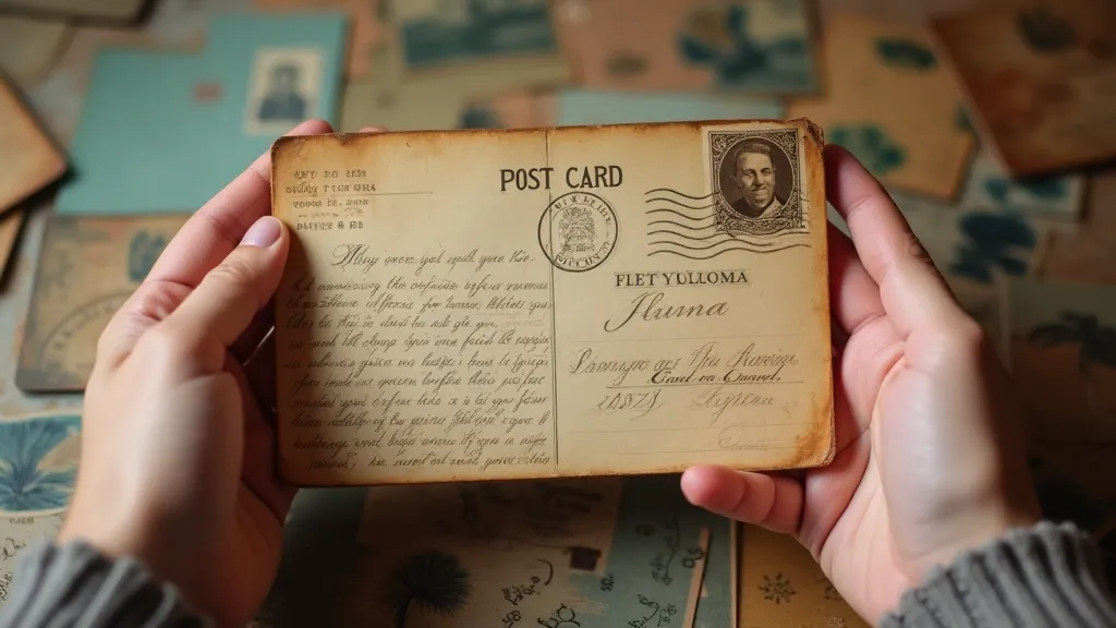 Antique postcard being held
