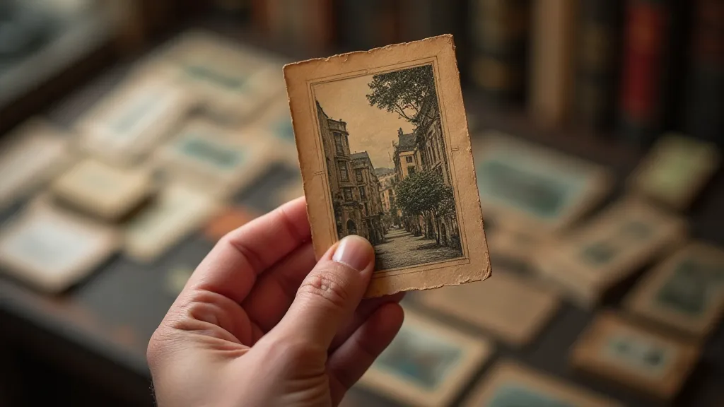 Hand holding an antique postcard