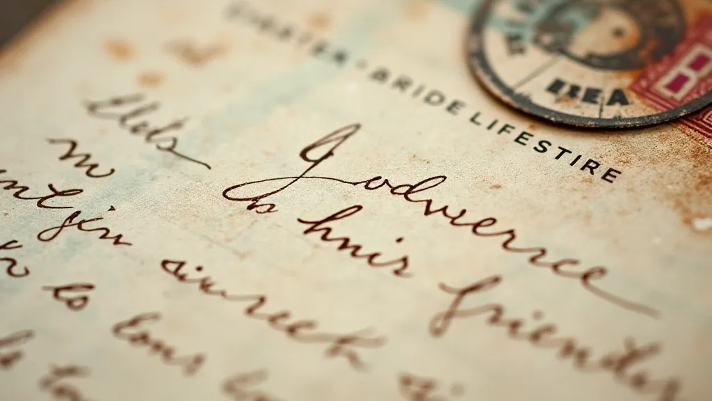 Close-up of a handwritten message on an antique postcard
