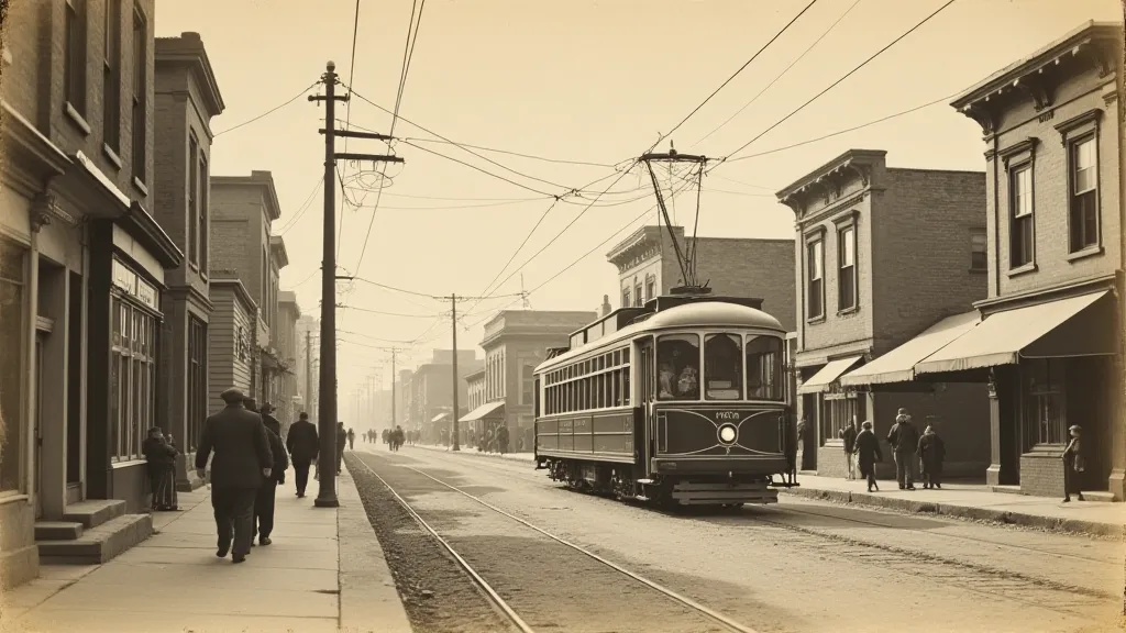 Antique real photo postcard of a streetcar